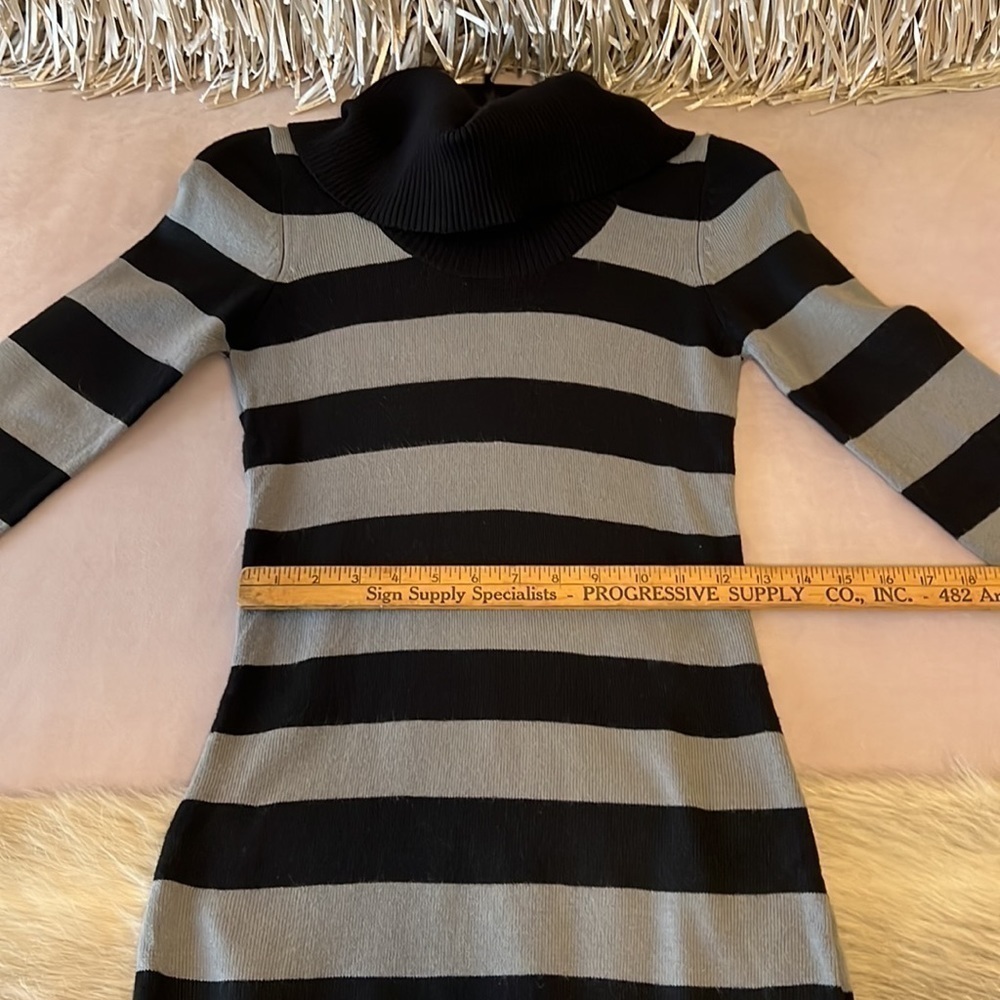 PLANET GOLD Black Gray S Striped Long Sleeve Turtleneck Sweater Dress Y2K Warm - Picture 7 of 12